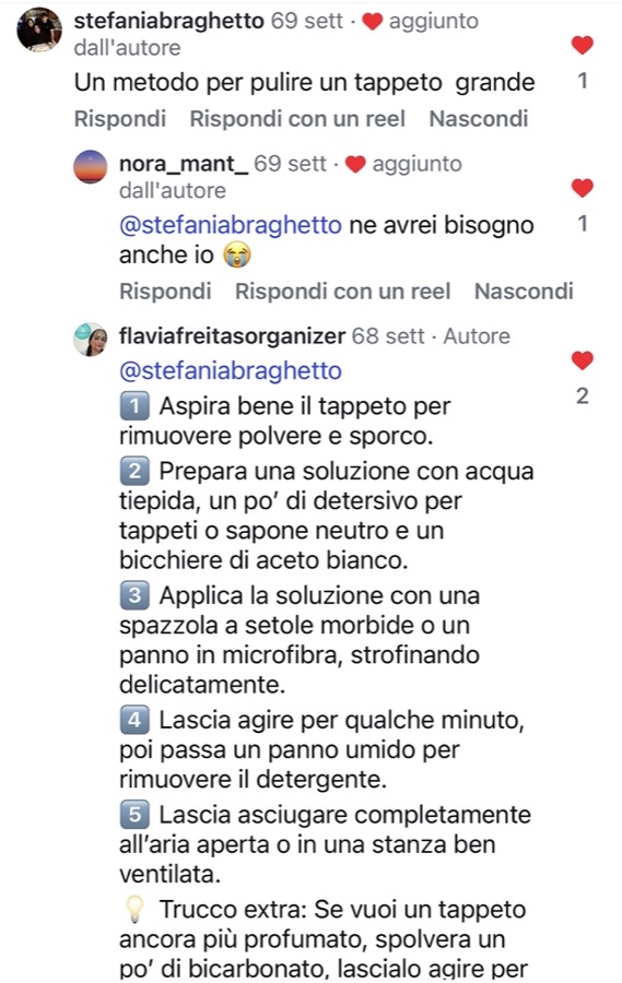 Commento Instagram — domanda di pulizia